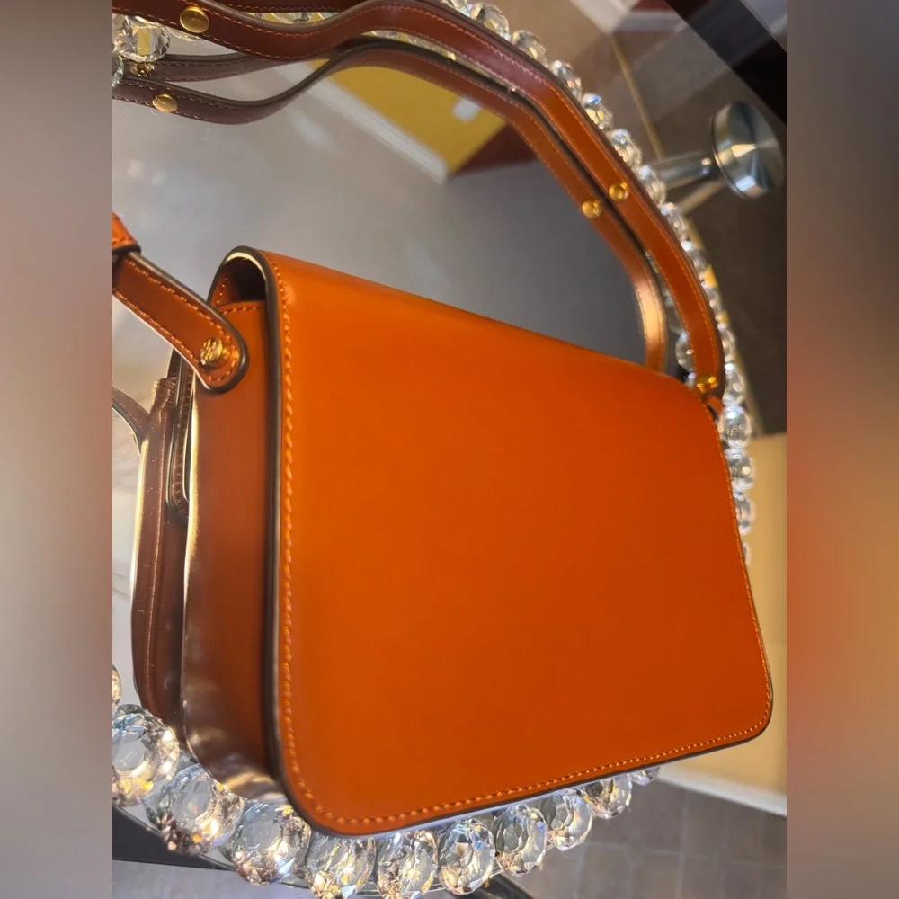 Tory Burch Cognac Leather Crossbody with Gold Logo